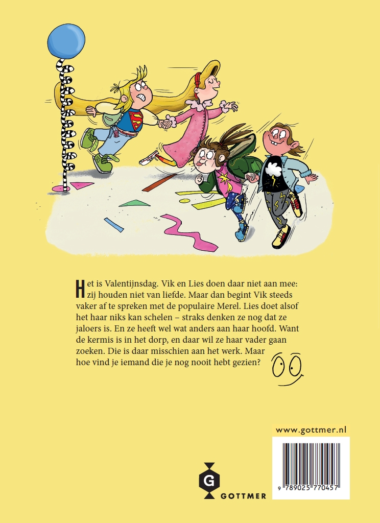 Achterkant van Dikke Vik en Vieze Lies lachen om liefde