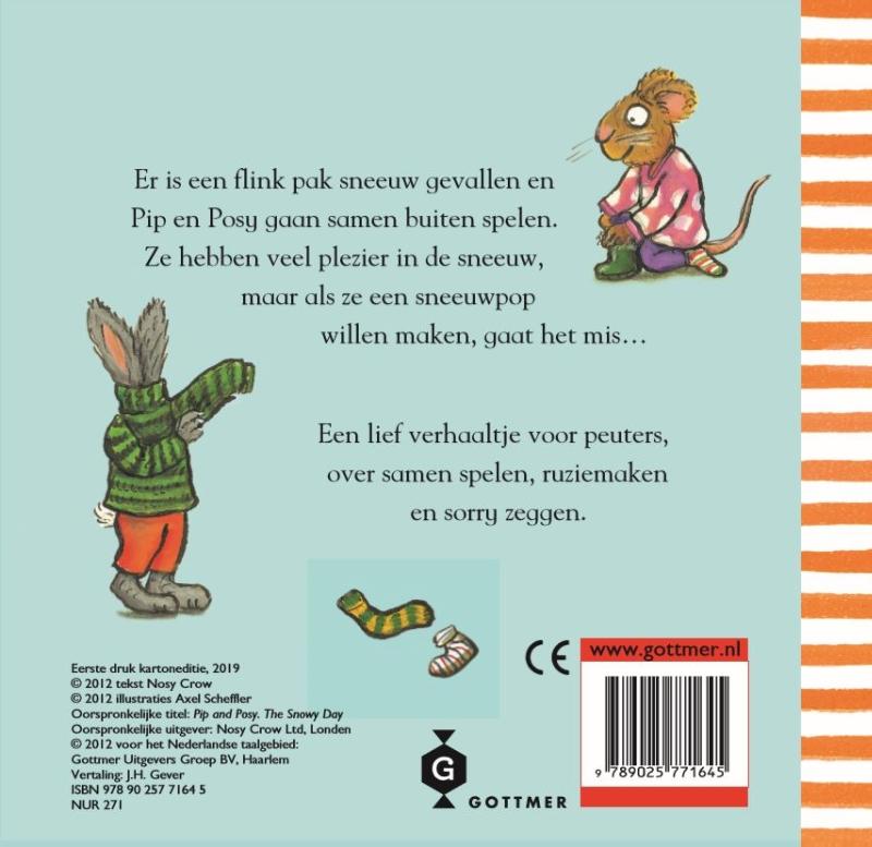 Achterkant van Pip en Posy in de sneeuw