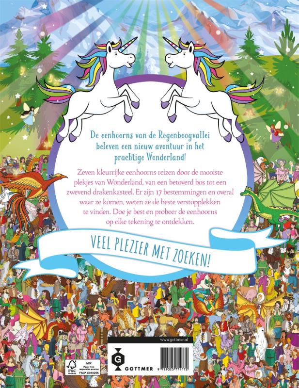Achterkant van Waar is de eenhoorn in Wonderland?