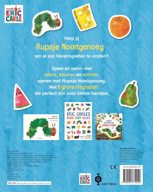 Achterkant van Rupsje Nooitgenoeg magneetboek