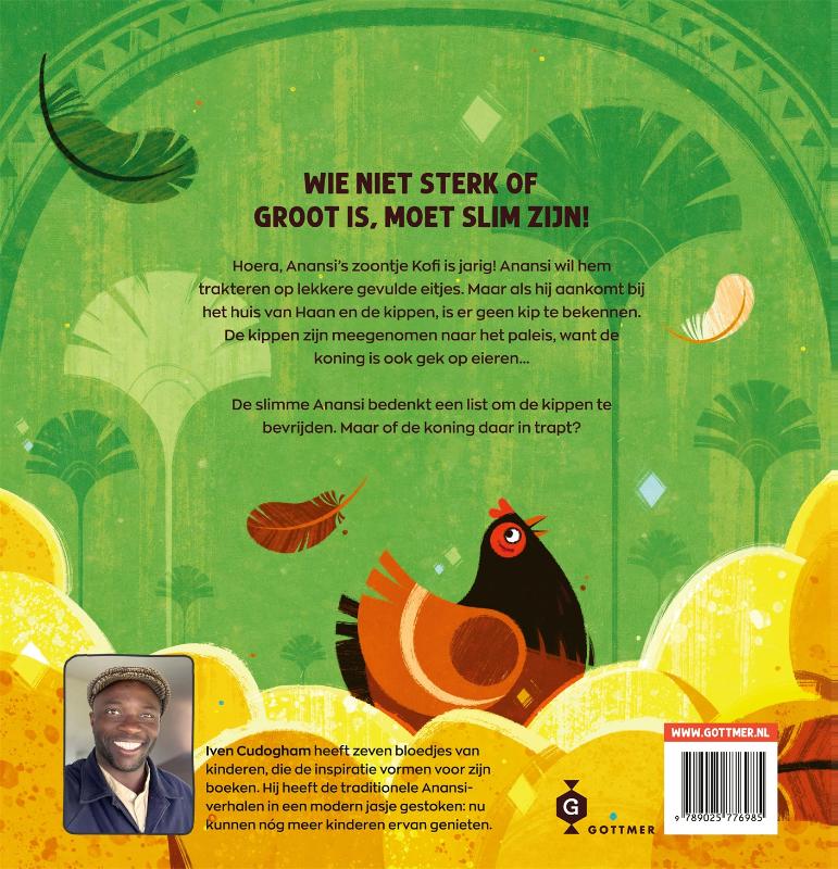 Achterkant van Anansi de spin en de eieren voor de koning