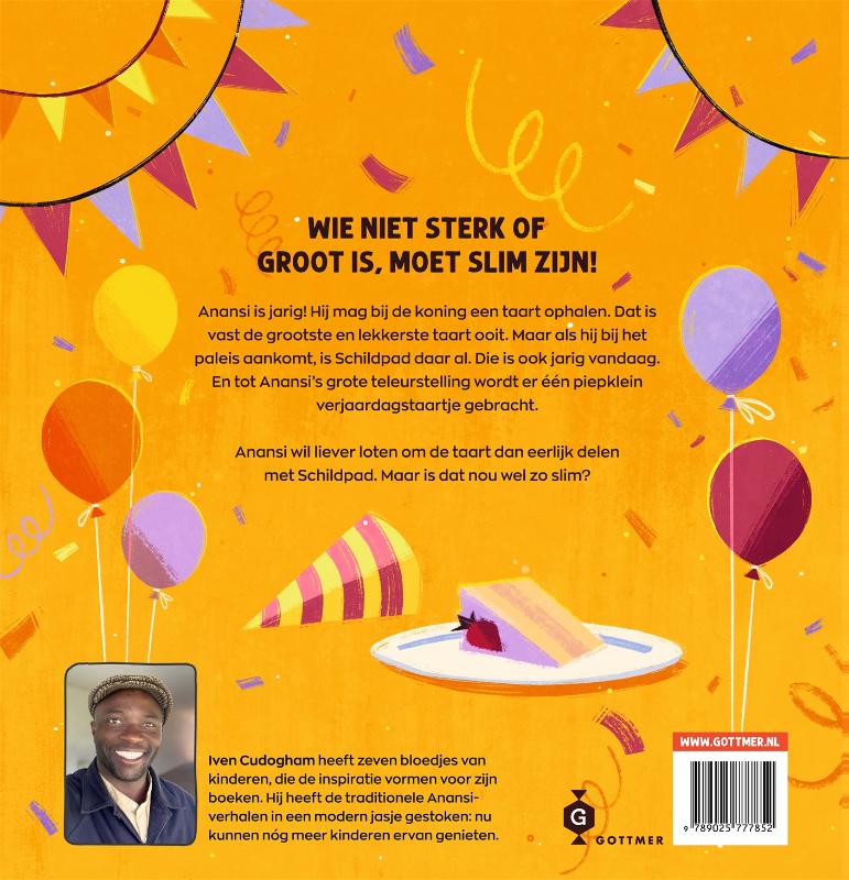 Achterkant van Anansi de spin en de verjaardagstaart