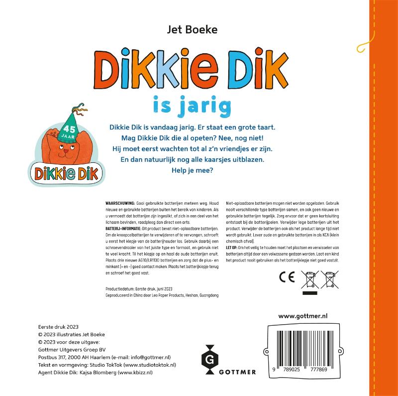 Achterkant van Dikkie Dik is jarig