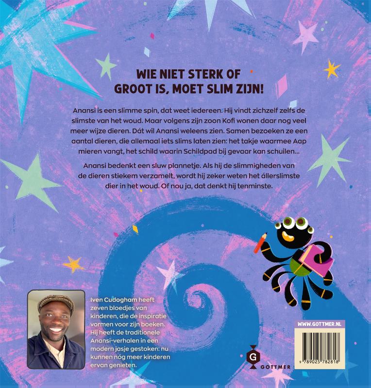 Achterkant van Anansi de spin en de pot vol wijsheid