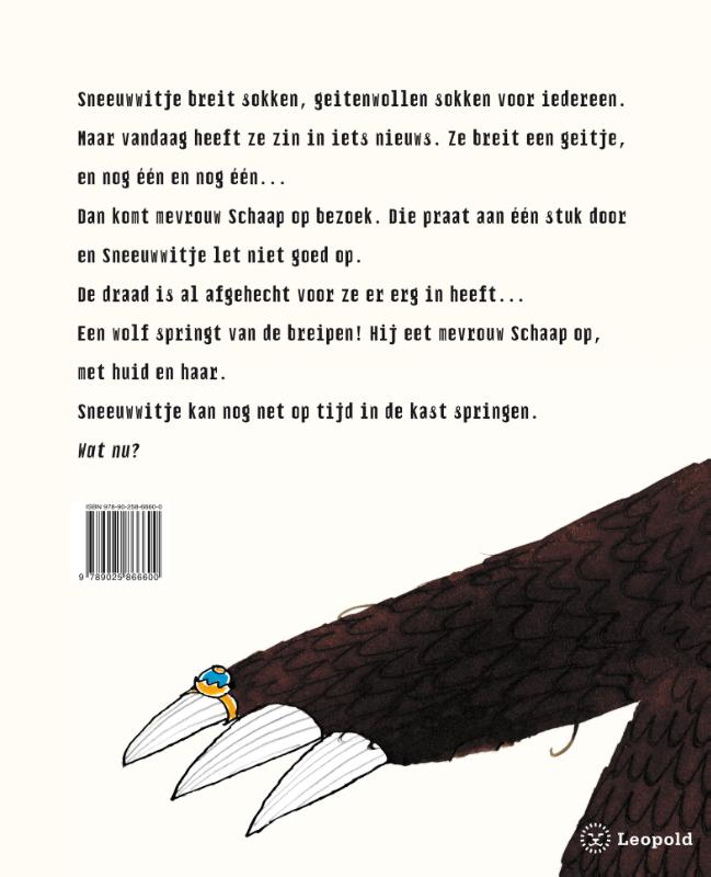 Achterkant van Sneeuwwitje breit een monster