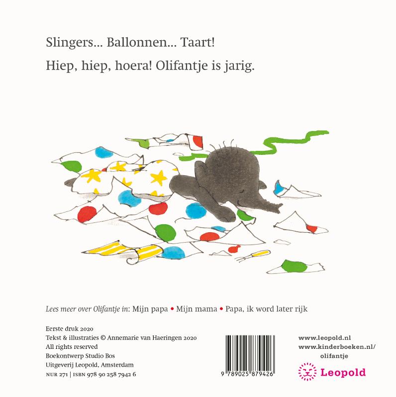 Achterkant van Olifantje is jarig