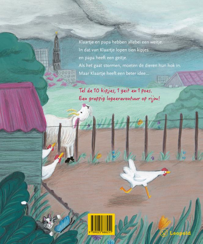 Achterkant van Kom maar, kipjes! (boek + knuffeltje)