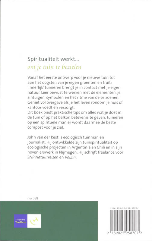 Achterkant van Spiritualiteit werkt in de tuin