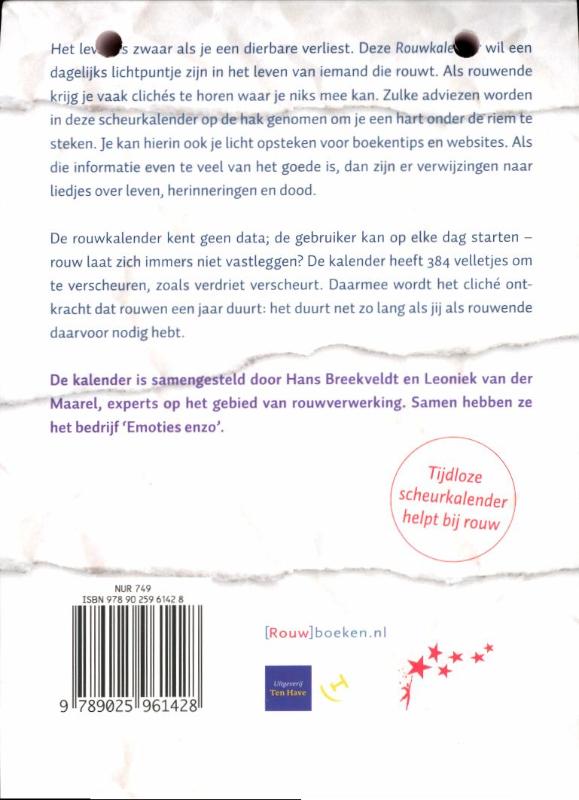 Achterkant van Rouwkalender om te verscheuren