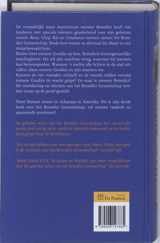 Achterkant van De onmogelijke opdracht van het Benedict Genootschap