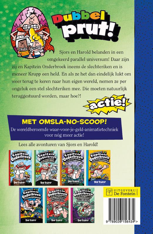 Achterkant van Kapitein Onderbroek en de pedante plaaggeesten van de parallelle paarse plee-planeet