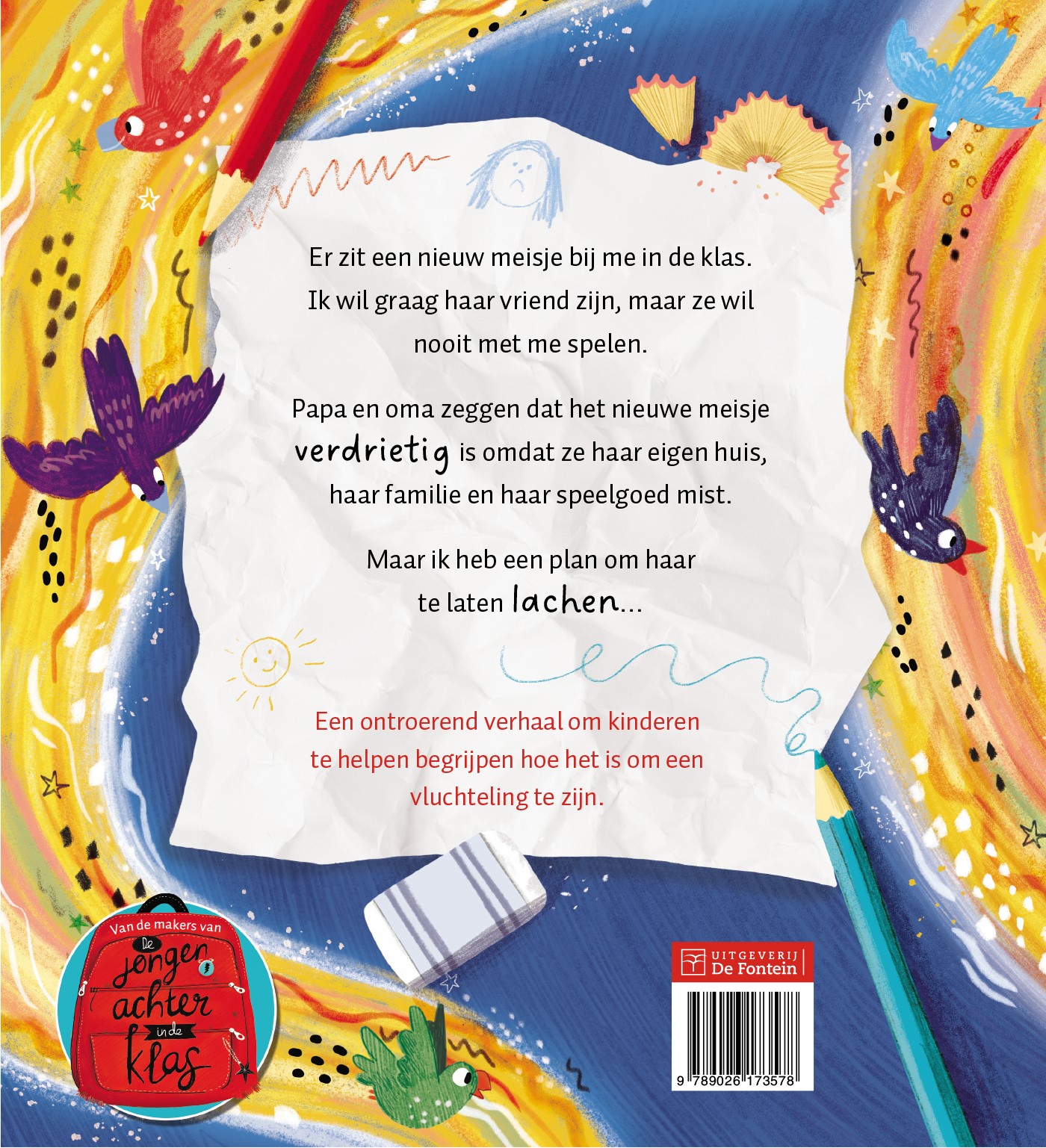 Achterkant van Het meisje voor in de klas