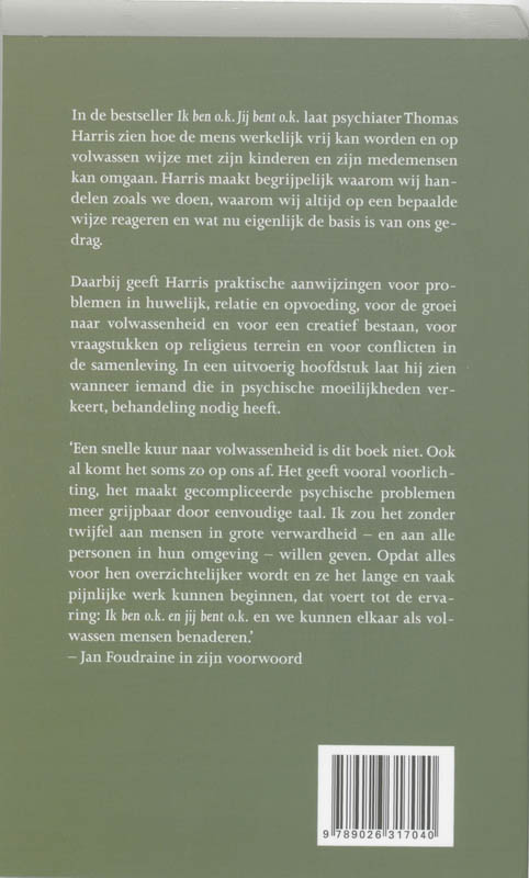 Achterkant van Ik ben o.k. Jij bent o.k.
