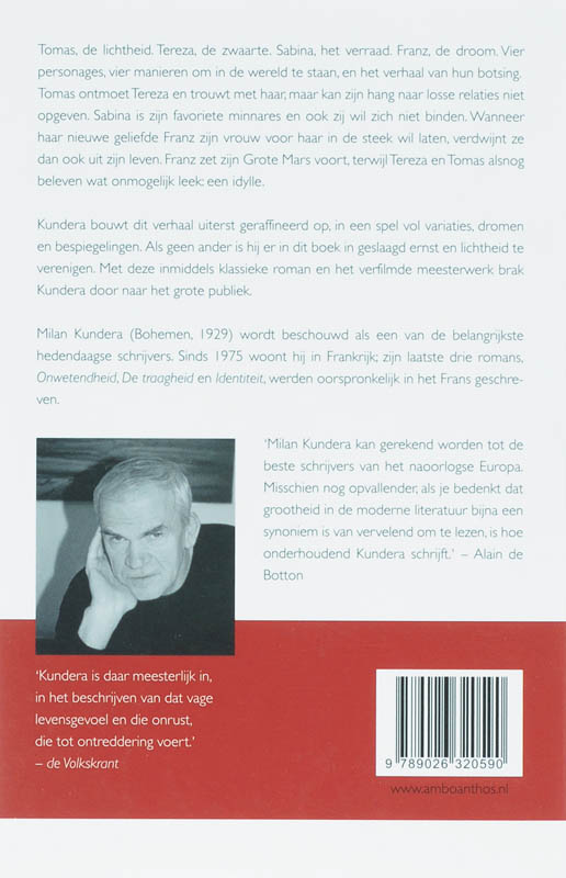 Achterkant van De ondraaglijke lichtheid van het bestaan
