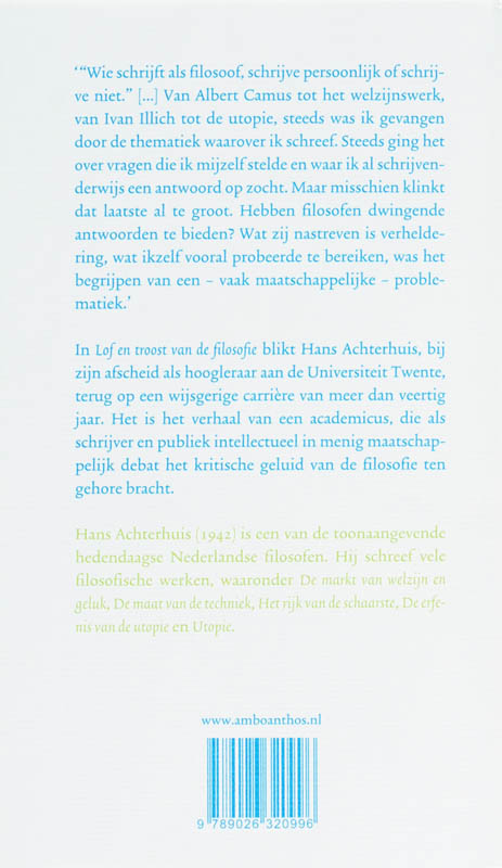 Achterkant van Lof en troost van de filosofie
