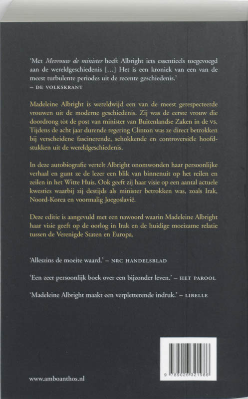 Achterkant van Mevrouw de minister