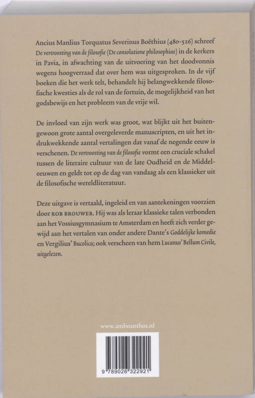 Achterkant van De vertroosting van de filosofie