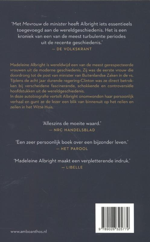 Achterkant van Mevrouw de minister
