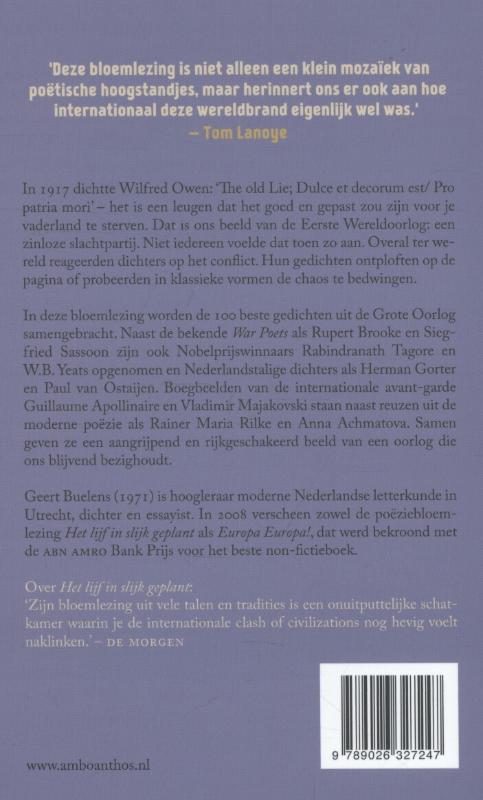 Achterkant van De 100 beste gedichten van de eerste wereldoorlog