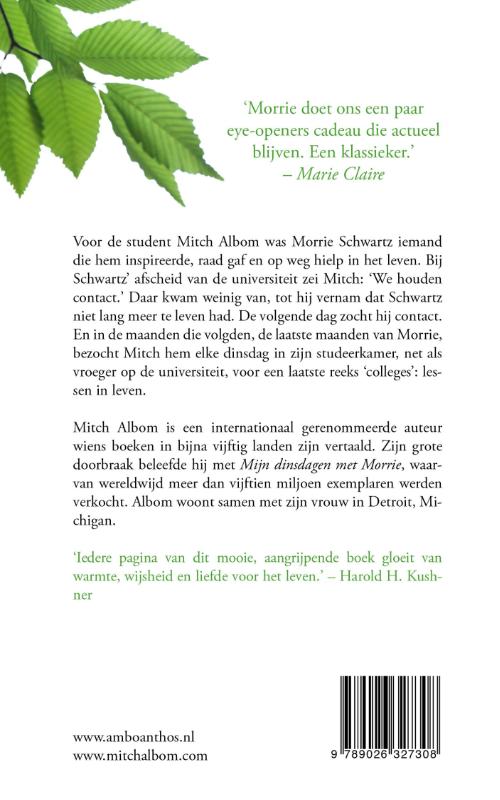 Achterkant van Mijn dinsdagen met Morrie