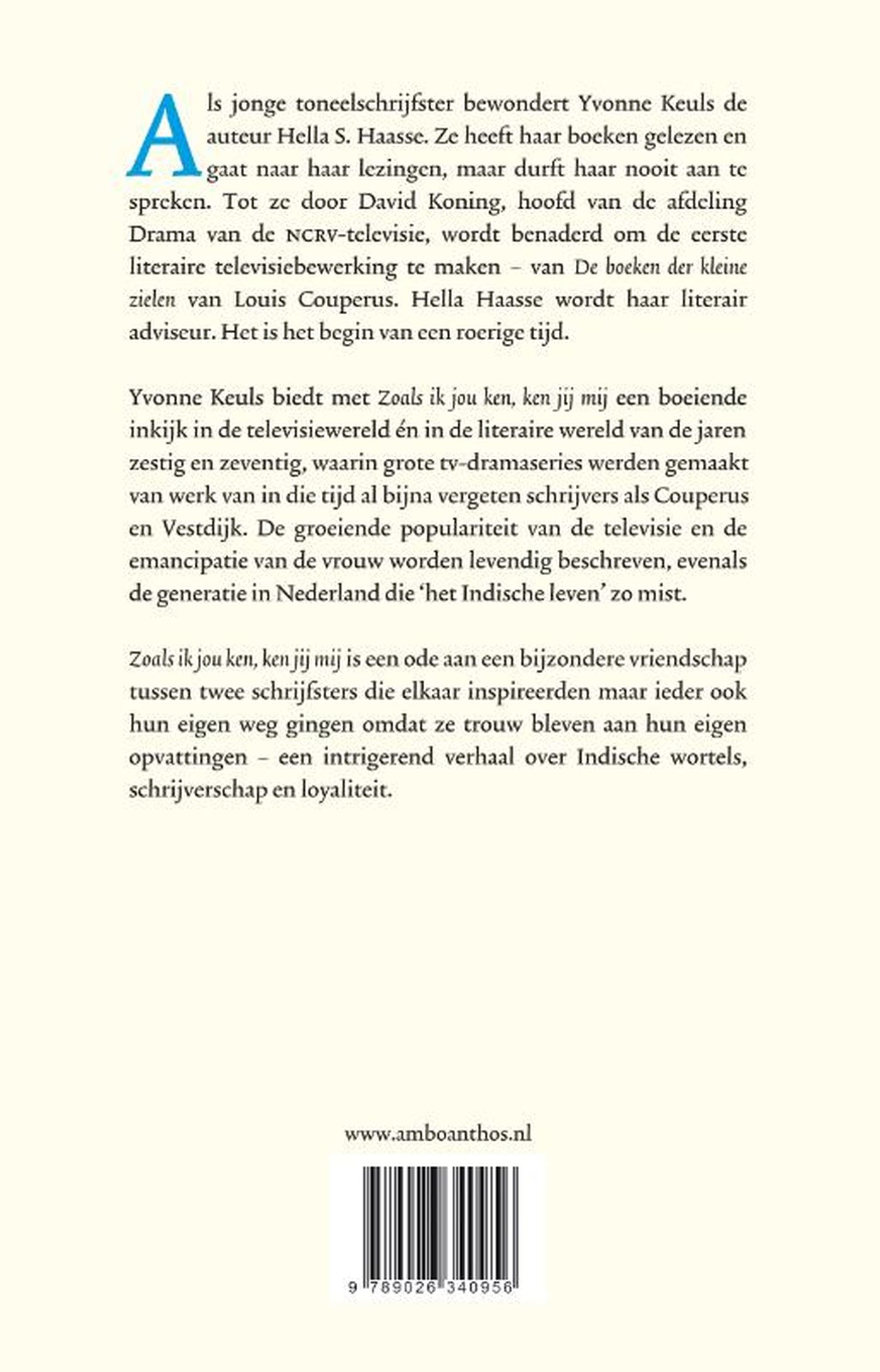 Achterkant van Zoals ik jou ken, ken jij mij