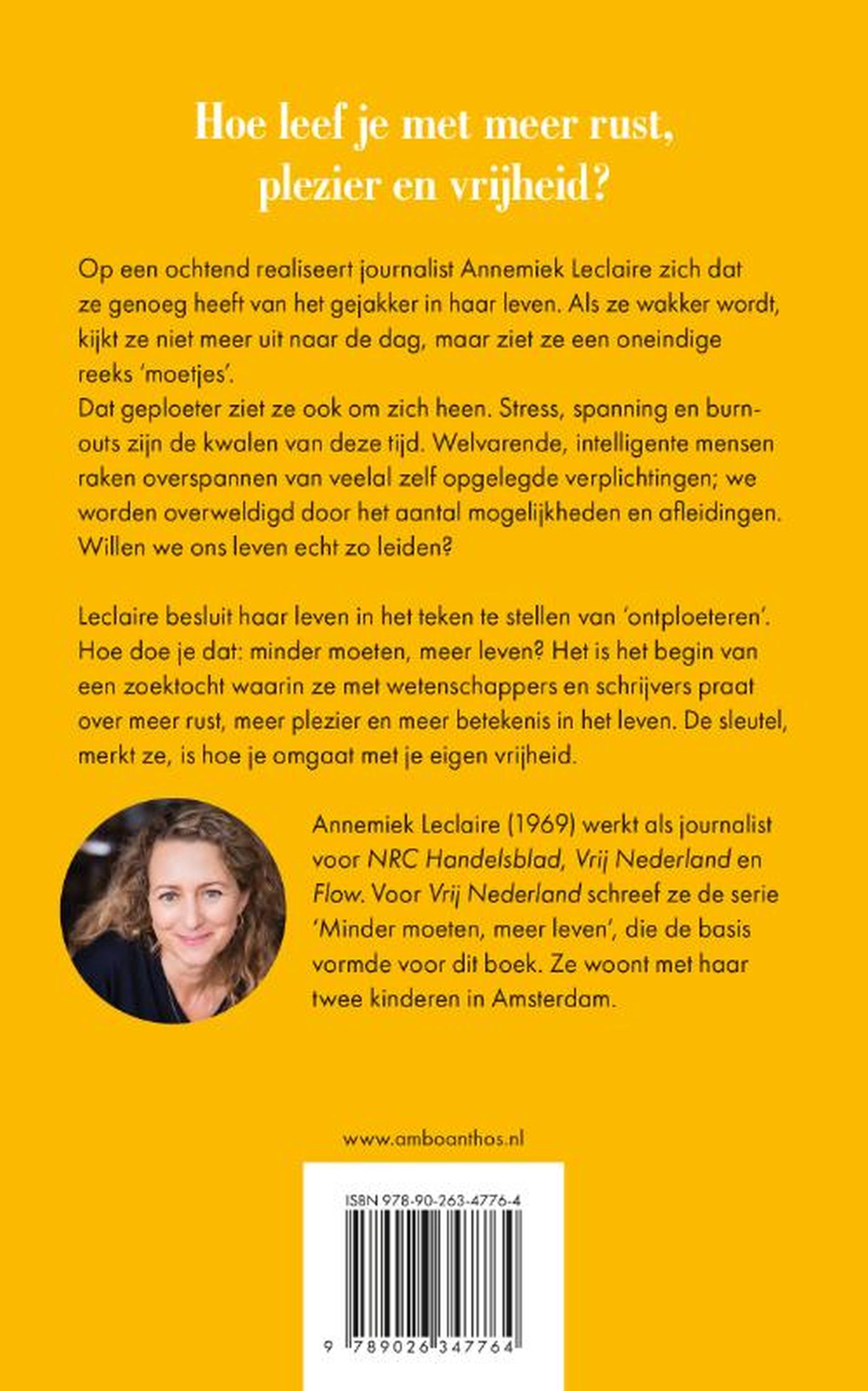 Achterkant van Minder moeten, meer leven