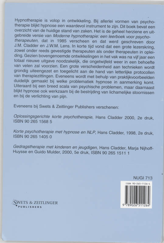 Achterkant van Hypnose als hulpmiddel bij psychotherapie