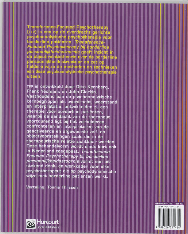 Achterkant van Transference focused psychotherapy bij borderline persoonlijkheidsstoornis