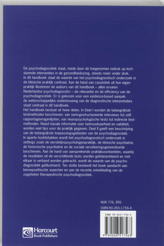 Achterkant van Handboek Psychodiagnostiek