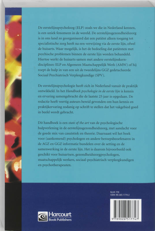 Achterkant van Handboek psychologie in de eerste lijn