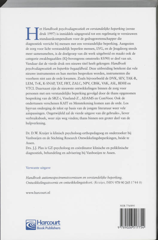 Achterkant van Handboek psychodiagnostiek en beperkte begaafdheid