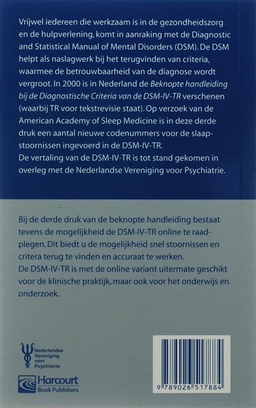 Achterkant van Beknopte handleiding bij de diagnostische criteria van de DSM-IV-TR