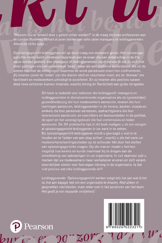 Achterkant van Oplossingsgericht leidinggeven