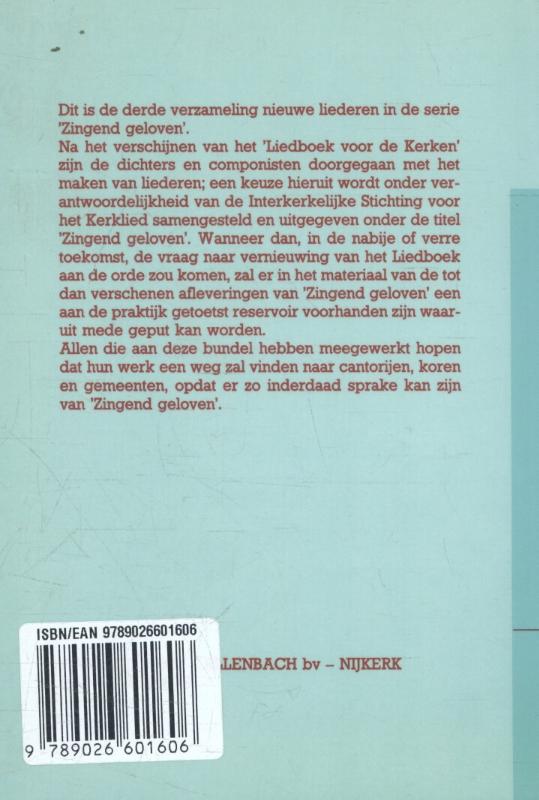 Achterkant van 3 eenstemmige uitgave