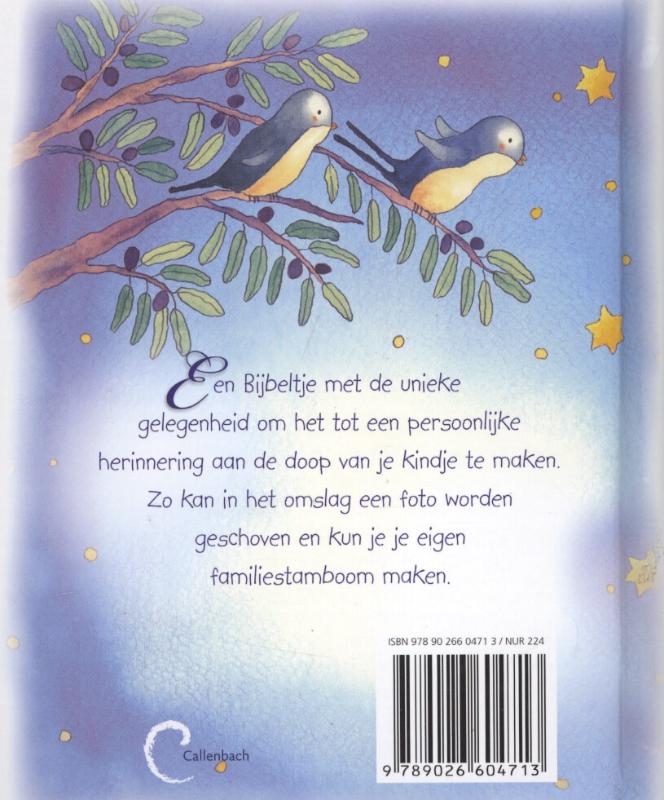 Achterkant van Je eigen doopbijbel (blauwe ed)