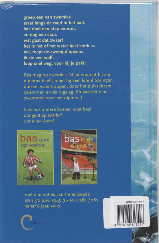 Achterkant van Bas en het zwem-abc boek