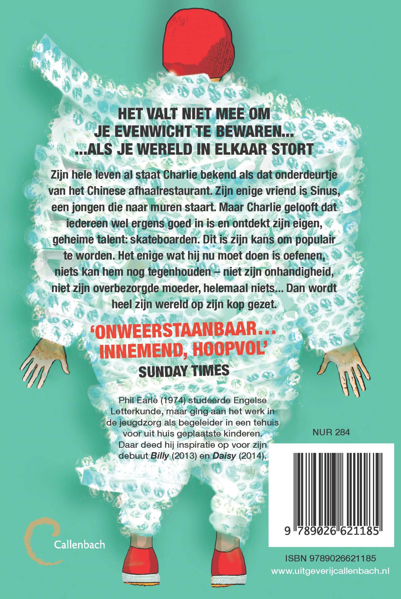Achterkant van De jongen in bubbeltjesplastic