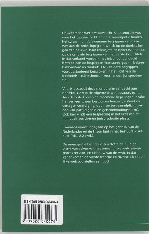 Achterkant van Systeem en algemene begrippen van de Algemene wet bestuursrecht