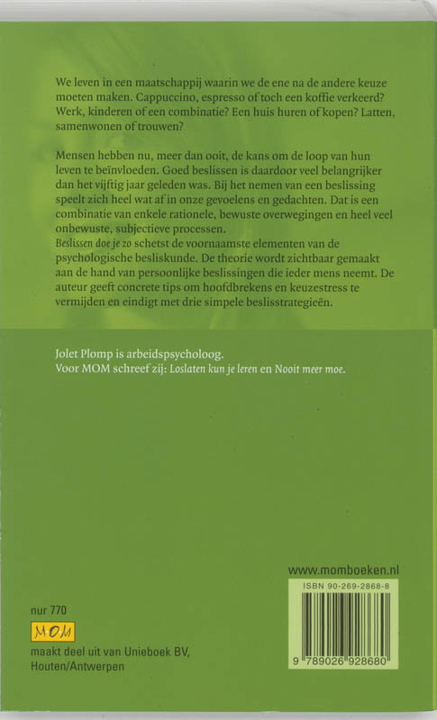 Achterkant van Beslissen doe je zo