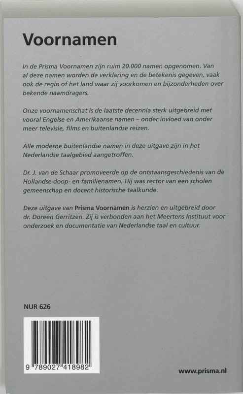 Achterkant van Prisma Voornamen