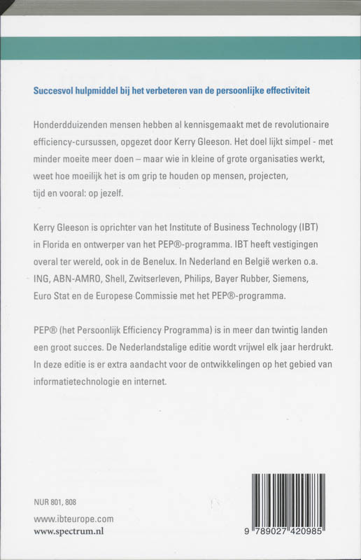Achterkant van Persoonlijk Efficiency programma
