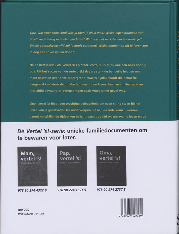 Achterkant van Opa vertel 's