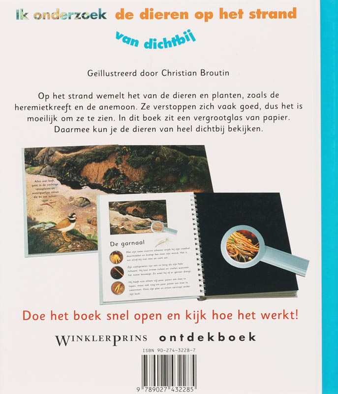 Achterkant van Ik onderzoek de dieren op het strand