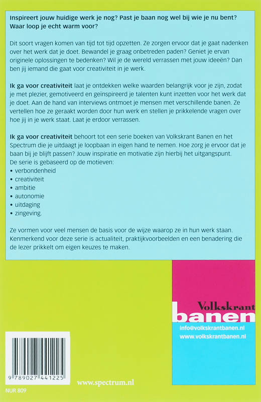 Achterkant van Ik ga voor creativiteit