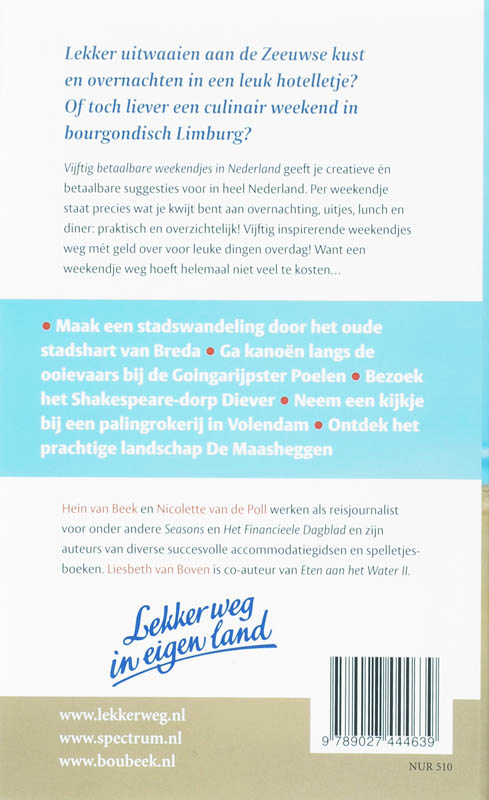 Achterkant van Vijftig betaalbare weekendjes in Nederland
