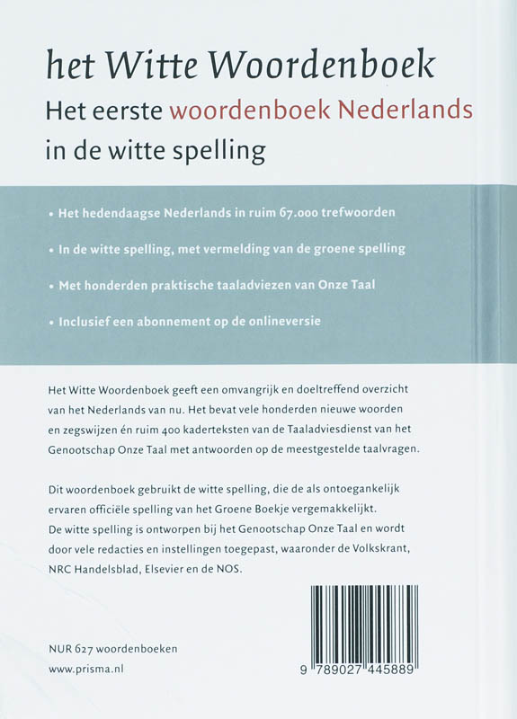 Achterkant van Het Witte Woordenboek Nederlands