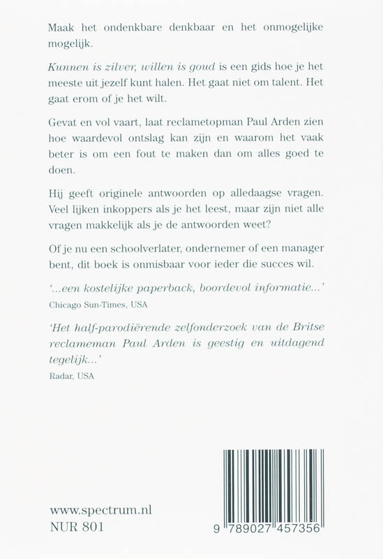 Achterkant van Kunnen is zilver, willen is goud