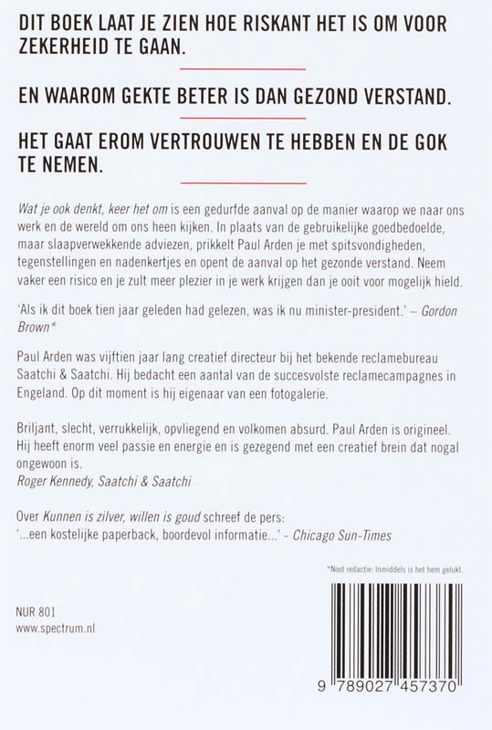 Achterkant van Wat je ook denkt, keer het om