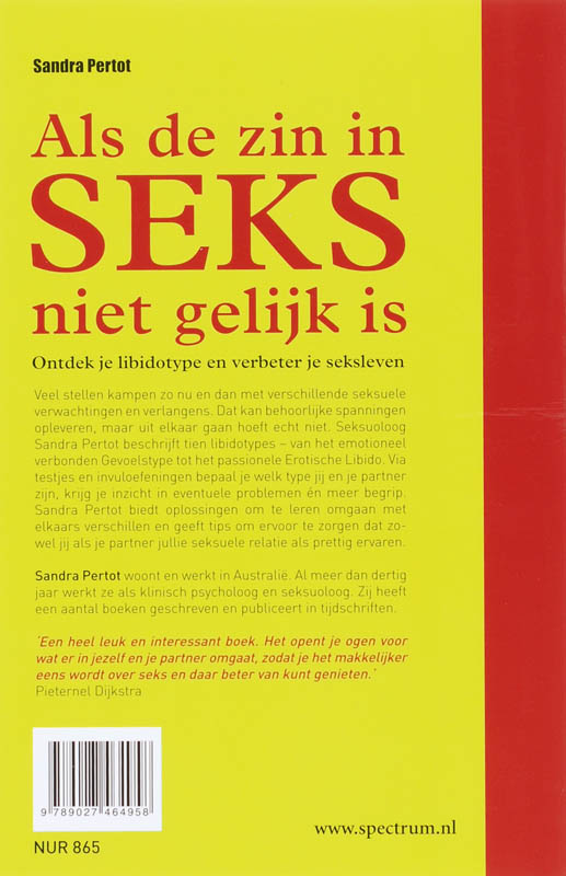 Achterkant van Als de zin in seks niet gelijk is
