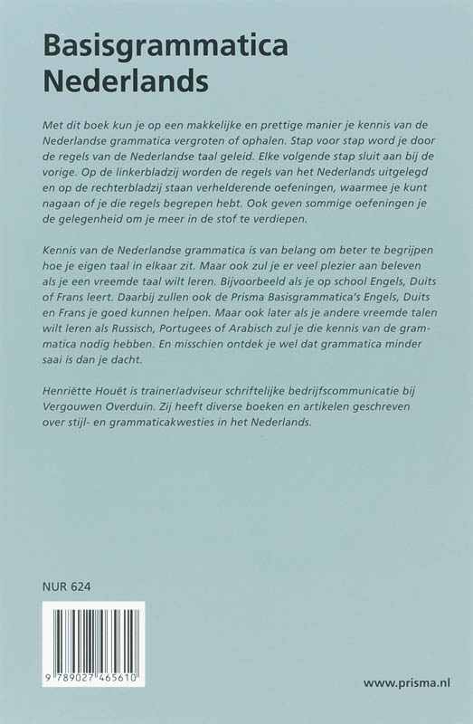 Achterkant van Prisma Basisgrammatica Nederlands